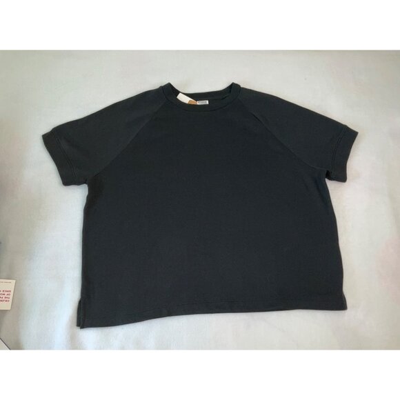 Victoria's Secret PINK Black Short Sleeve Cropped Sweatshirt size LARGE, NEW - Picture 3 of 7